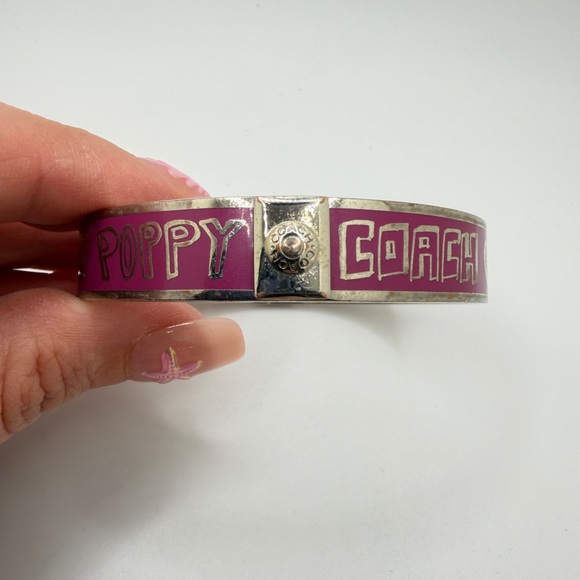 Coach Jewelry - COACH "Poppy" Pink enamel and silver tone‎ 8" bangle bracelet!
